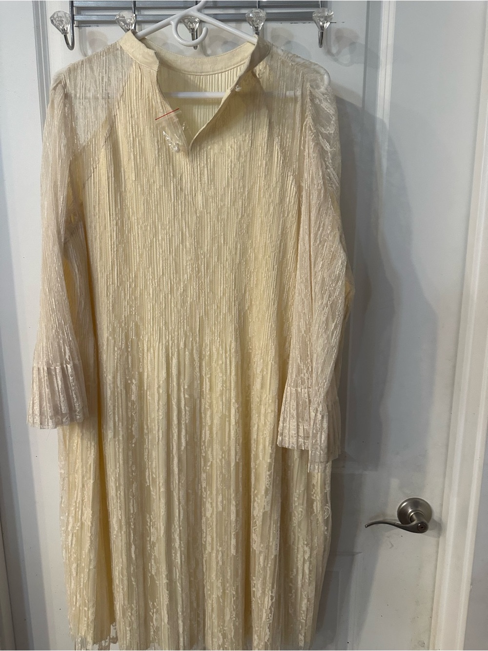 Cato Pale Yellow Lace Midi Dress with Long Sleeves